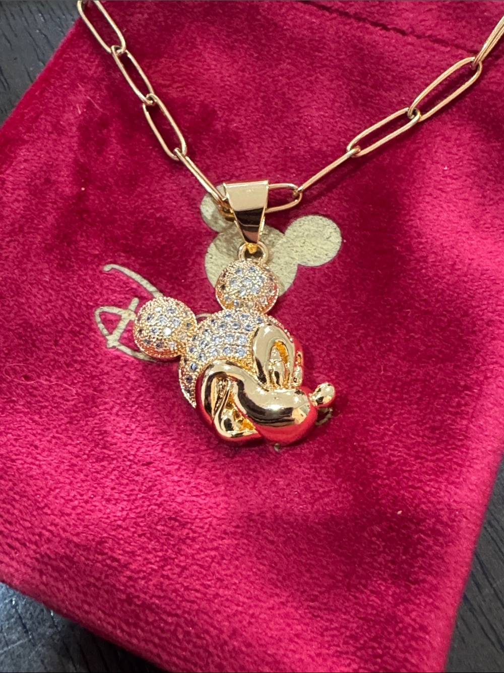 Gold Crystal Mickey Pendant Necklace - Women Jewelry